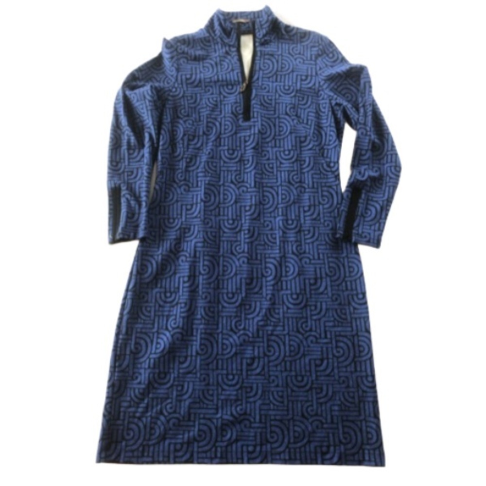 J. MCLAUGHLIN Ponte Stretch Bedford 1/2 Zip Geometric Print Dress Size L